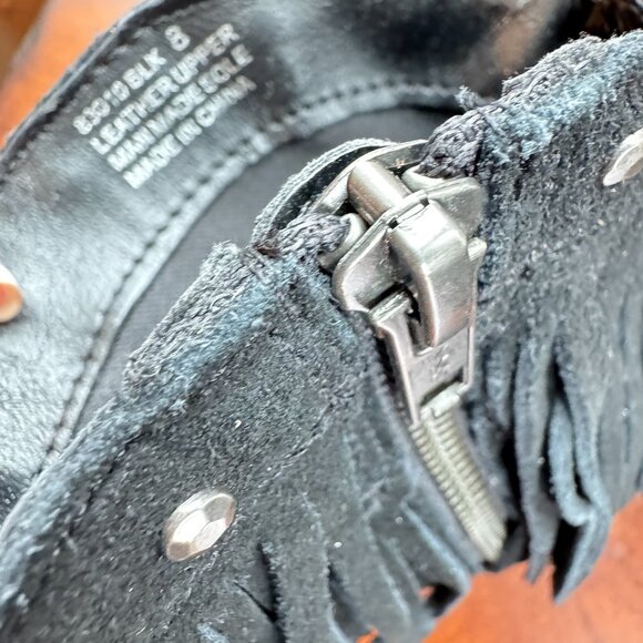 Minnetonka Black Suede Fringe Ankle Boot - Picture 9 of 10